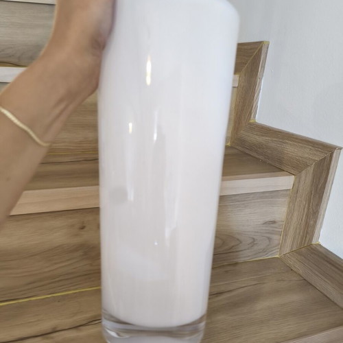 Glass vase 30cm, white with slight wear