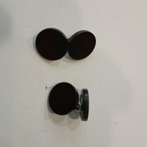 Cufflinks new black round plastic with deep burgundy hint