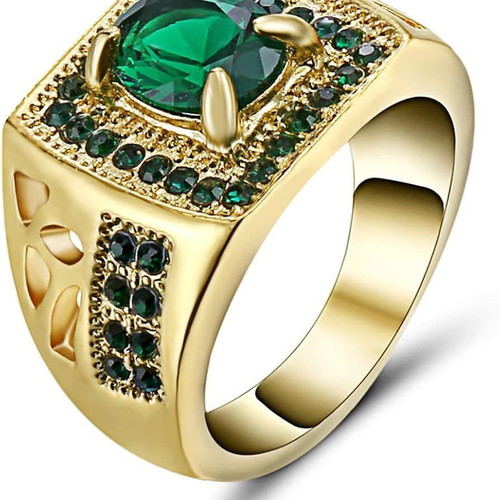 Women's ring with emerald and gold rhodium plating new