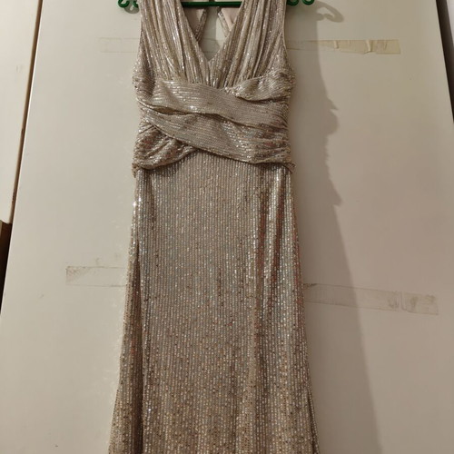 BSB dress with rhinestones and side slit, beige, size 44