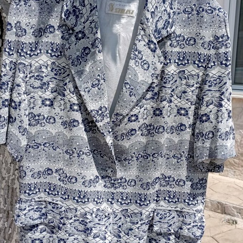 Summer suit jacket with skirt like new, gray and blue