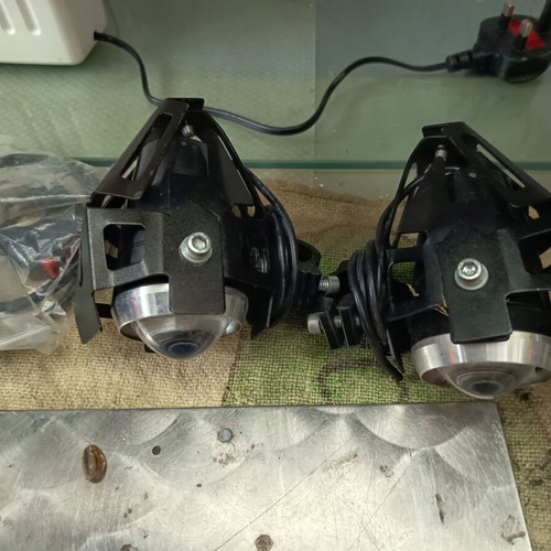 Motorcycle Spotlights like new, pair with cables and switch