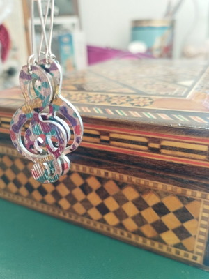 Treble clef earrings, colorful, dangle