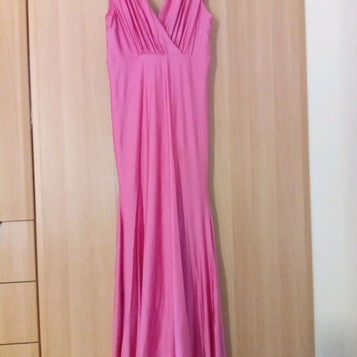 Long pink evening dress like new with neckline and open back