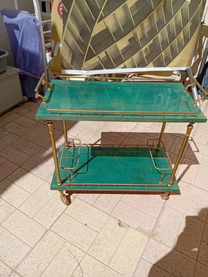 Vintage bar cart with brass details, green