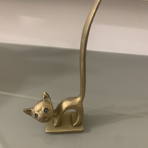 Vintage cat-shaped ring holder with blue eyes