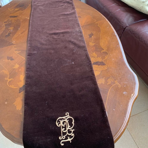 Luxury velvet double-sided table runner like new with gold monogram