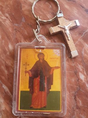 Keychain with cross and Saint Paraskevi image, new