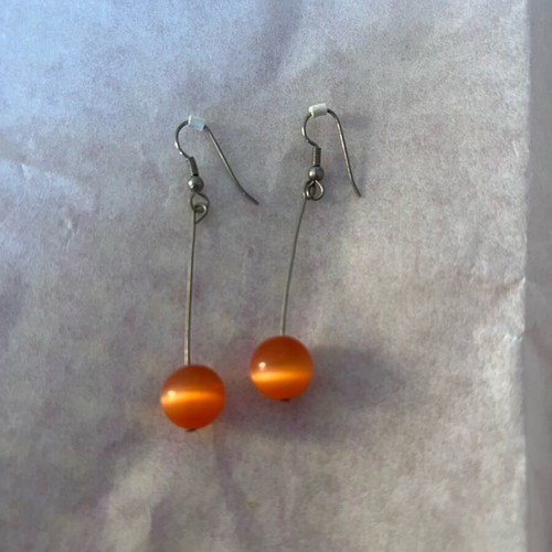 Earrings with orange bead like new, silver