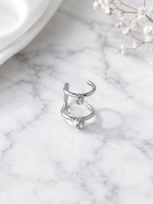 Silver double ear cuff with rhinestones, new