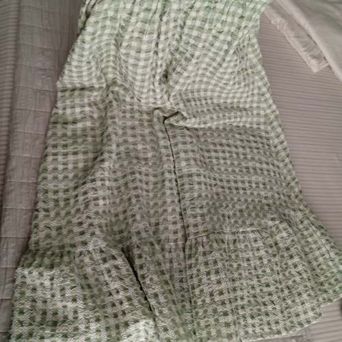 Kate London midi skirt and crop top set, green checked