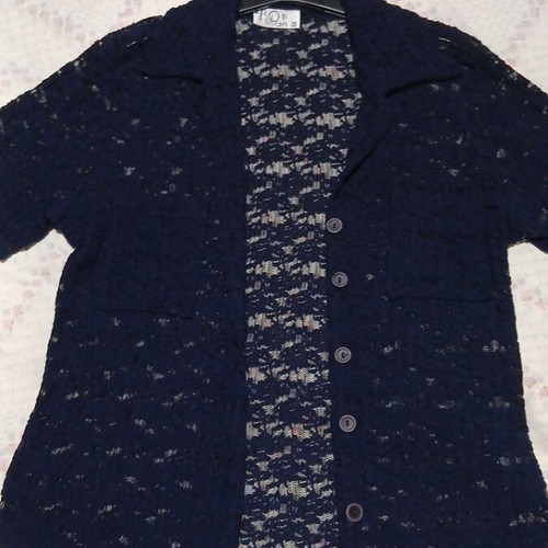 Pop Mari women's short-sleeve lace shirt, navy blue, one size