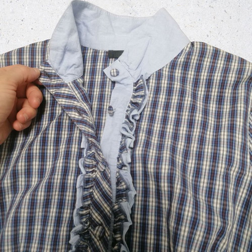 Kocca plaid bodysuit shirt Small new, blue and white