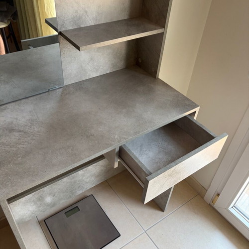 Makeup Vanity with Mirror and Drawer like new, concrete grey