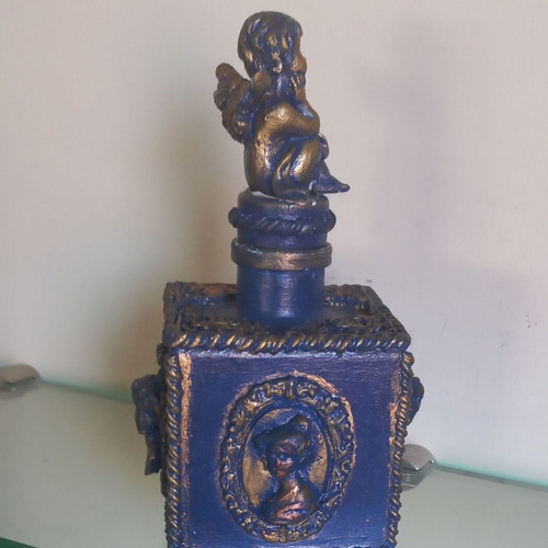 Decorative glass bottle new with decoupage technique