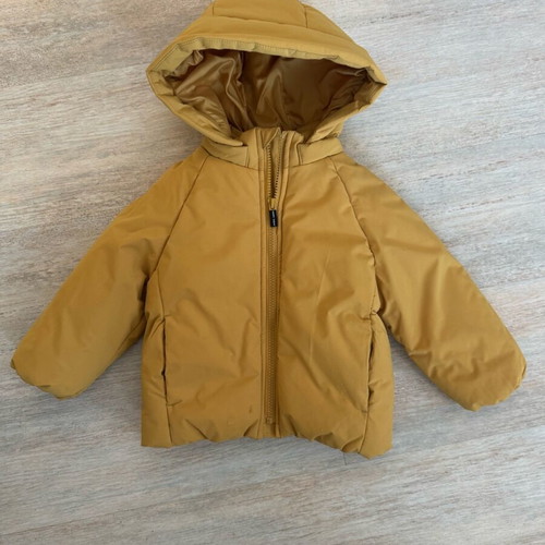 Puffer baby jacket mustard color with hood, like new, 18-24 months