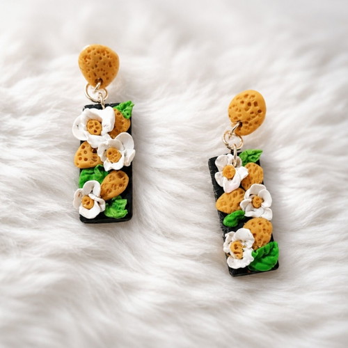 Handmade earrings with lemons and lemon blossoms