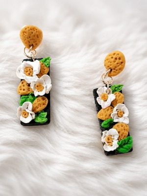Handmade earrings with lemons and lemon blossoms