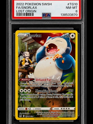 Pokémon TCG Snorlax TG10/30 Lost Origin card new, PSA 8 NM-MT