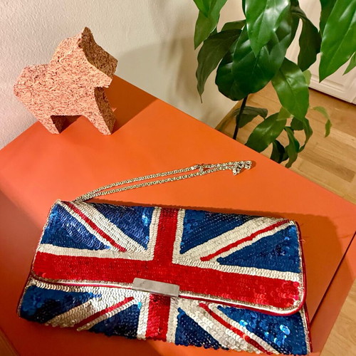 Accessorize Union Jack sequin clutch bag very good condition