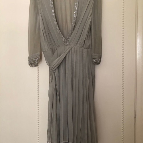 Vintage muslin dress with bead and rhinestone embroidery used