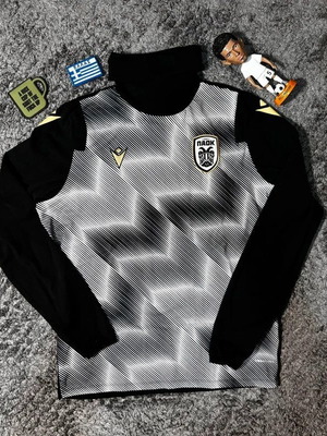 PAOK FC training shirt, black and white, size S, Macron