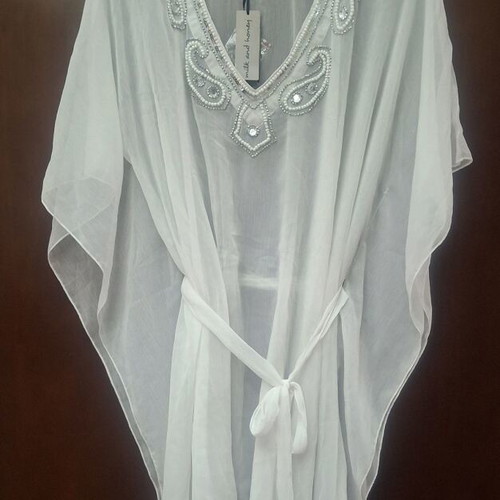 Milk and Honey white short kaftan blouse with embroidery