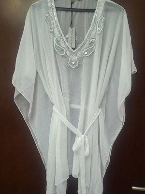 Milk and Honey white short kaftan blouse with embroidery