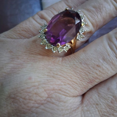 Ring with 18K gold plating, amethyst and zircon, new, size 18
