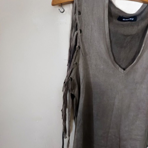 Sleeveless top with fringes vintage y2k, like new, grey-green