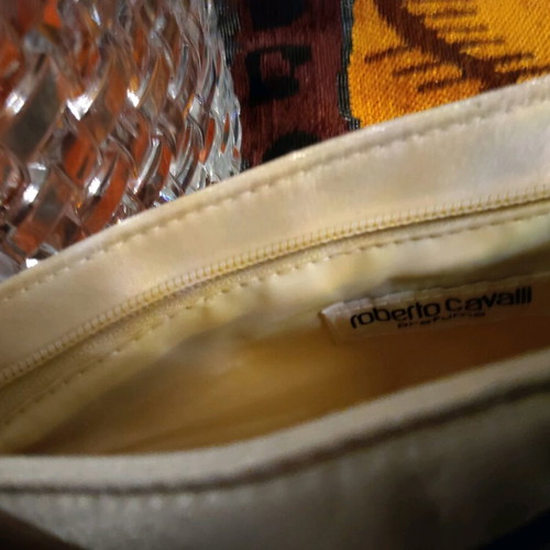 Roberto Cavalli toiletry bag used, beige satin fabric