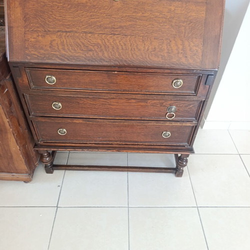 English Oak Bureau vintage used, solid wood 1920s-1930s