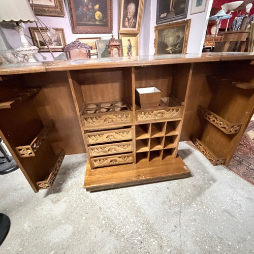 Chinese carved wood bar furniture like new with wheels