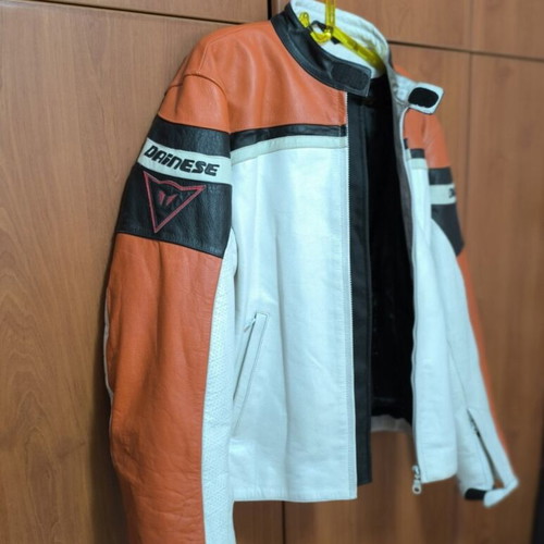 Dainese leather motorcycle jacket size 60 like new, white orange black