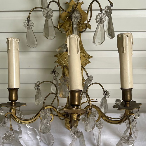Louis XV style wall lights used with crystals set of 2