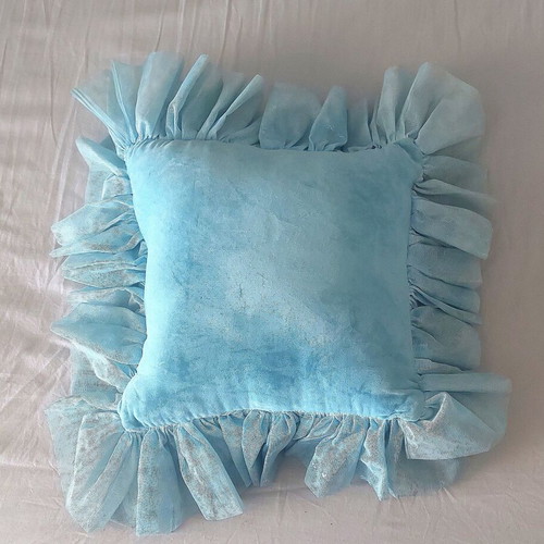 Velvet inflatable decorative pillow, vintage, sky blue