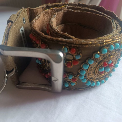 Vintage handmade boho ethnic belt with beads and suede 100cm like new