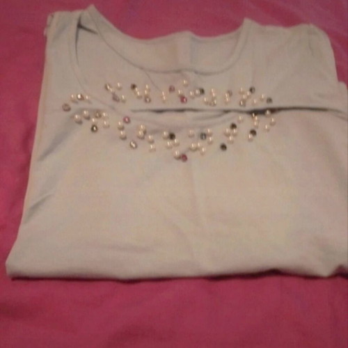 Cotton short-sleeve shirt with pearls turquoise one size new