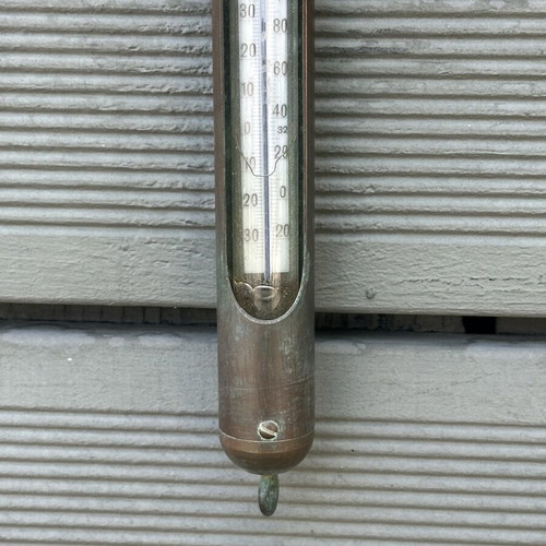 Vintage brass wall thermometer used, 25.5 cm