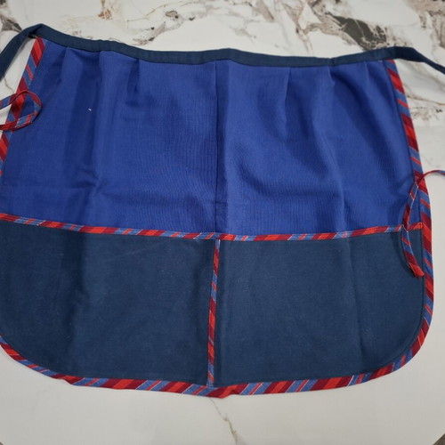 Handmade Waist Apron like new with blue fabric and striped trim