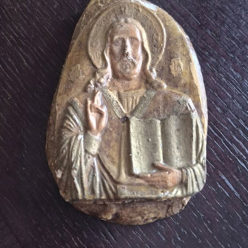 Stone religious icon used, 13 cm height