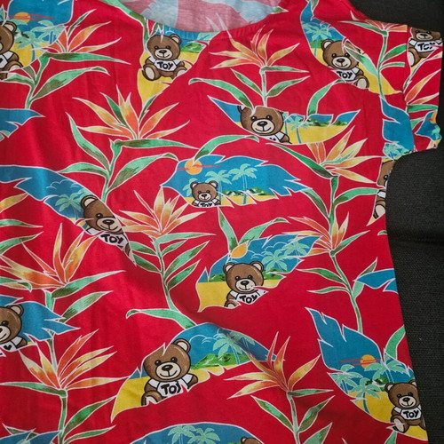 Moschino dress new, red with tropical print and bear