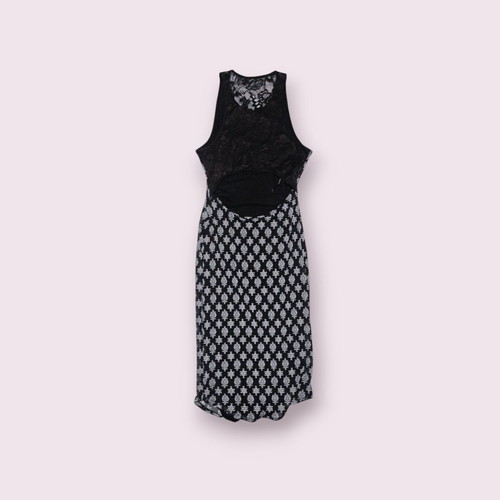 Damask midi dress with lace and back cutout, like new