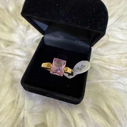 Gold stainless steel ring with pink stone new