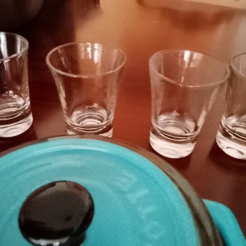Porcelain kitchenware set with ovenproof cookware, cups and shot glasses