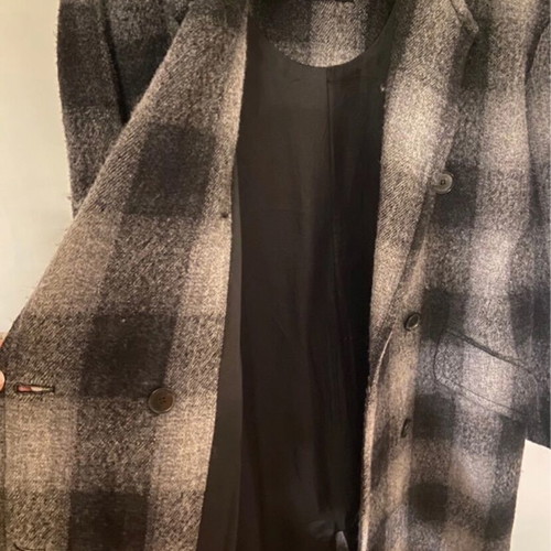 Mandeco Zara coat used black grey checkered wool oversized XS