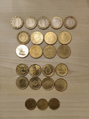 Συλλογή από νομίσματα 1, 0,50, 0,20, 0,10 ευρώ, όλα διαφορετικά
