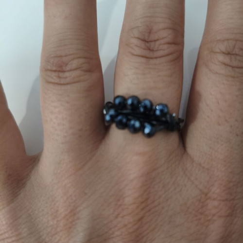 Handmade wire-wrapped ring with black crystals like new