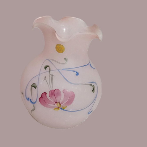 Italian hand-painted vase new, matte glass pink shade