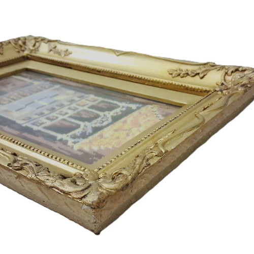 Vintage Gobelin Cross Stitch Architectural Scene in Frame like new